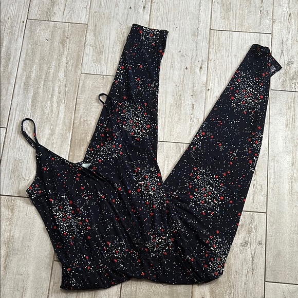 Veronica M Pants - [Veronica M] Navy Jumpsuit with Red and White Stars - Size Medium